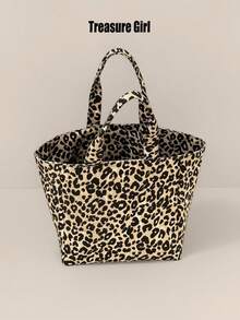 2026 New Leopard Print Canvas Tote Bag, High-End Casual Commuter Shoulder Bag With Large Capacity For Women, Canvas Bag - Brown - View 2