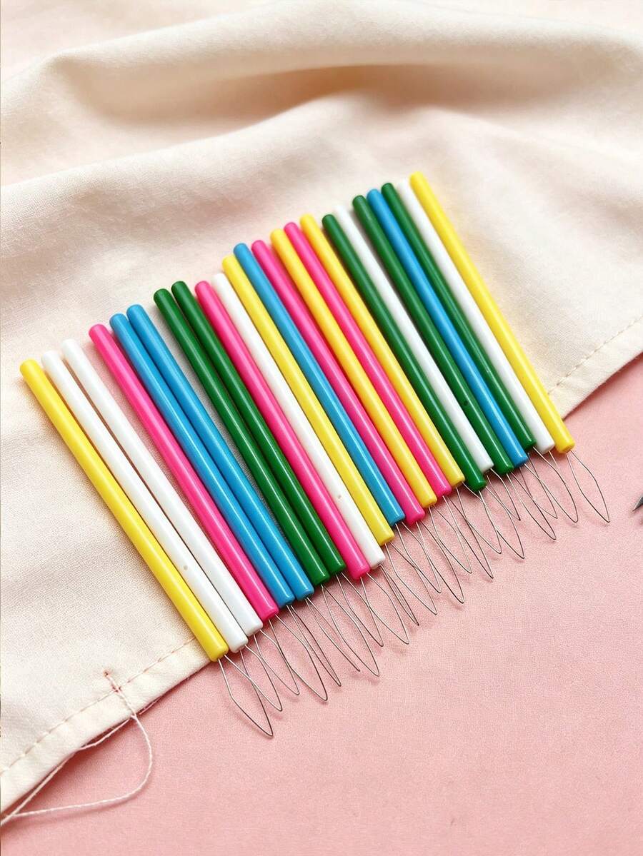 5pcs Long Handle Threading Tools, With Pink, Blue, Green, White, Yellow Bright Colors, Vibrant And Attractive, Compact Size Easy To Store, Convenient To Carry, Suitable For Home Sewing, Embroidery, Cross Stitch And Other Handicraft Projects - Extended Plastic Thread Threader - View 1
