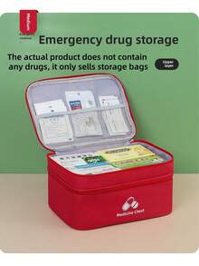 1pc Red Portable Double-Layer First Aid Kit, Epidemic Prevention And Health Kit, Home Life Rescue Kit, Outdoor Emergency Epidemic Prevention And Storage Bag The Actual Product Does Not Contain Any , It Only Sells Storage Bags - As Picture - View 7