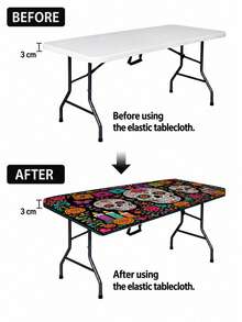 Gothic Halloween Tablecloth, Sugar Skull Rose Floral Pattern Tablecloth, Day Of The Dead Mexican Festival Decoration, Black Skull Design Dining Tablecloth, Rectangular Party Home Kitchen Desktop Decor - Multicolor - View 4