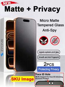ZYONS 2-Pack Privacy Matte Tempered Glass Screen Protector For IPhone, Full Coverage, Smooth Touch, Anti-Fingerprint, No Black Dots, Easy Installation, Anti-Peeping, Anti-Drop, Anti-Glare, Compatible With IPhone 18 Pro Max/18 Fold/Ultra/17 Pro Max/17 Pro/17 Air/17/16E/16 Pro Max/16 Pro/16 Plus/16/15 Pro Max/14 Pro Max/13 Mini/12/11/XS Max/XR/8+/7 Plus Series - Black - View 14
