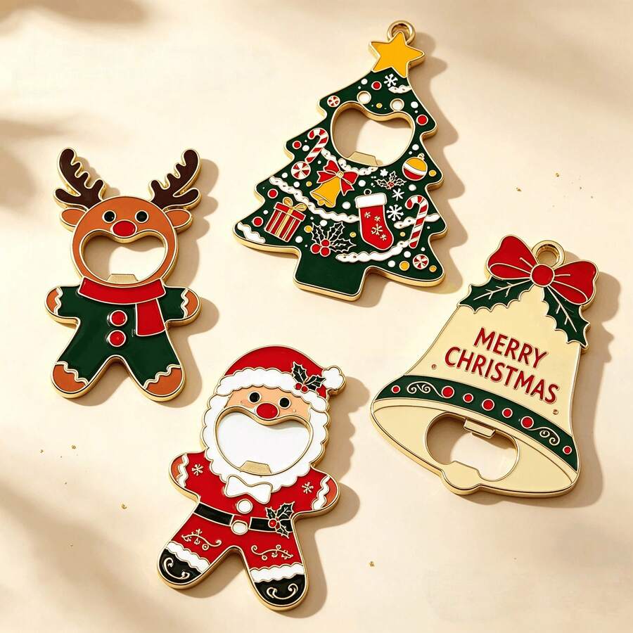 1/2/4pcs Christmas Tree Bottle Opener Creative Metal Beer Bottle Opener Magnetic Fridge Magnet Holiday Decoration Multi-Function Bottle Opener Holiday Decoration Holiday Gift Christmas Halloween - View 1