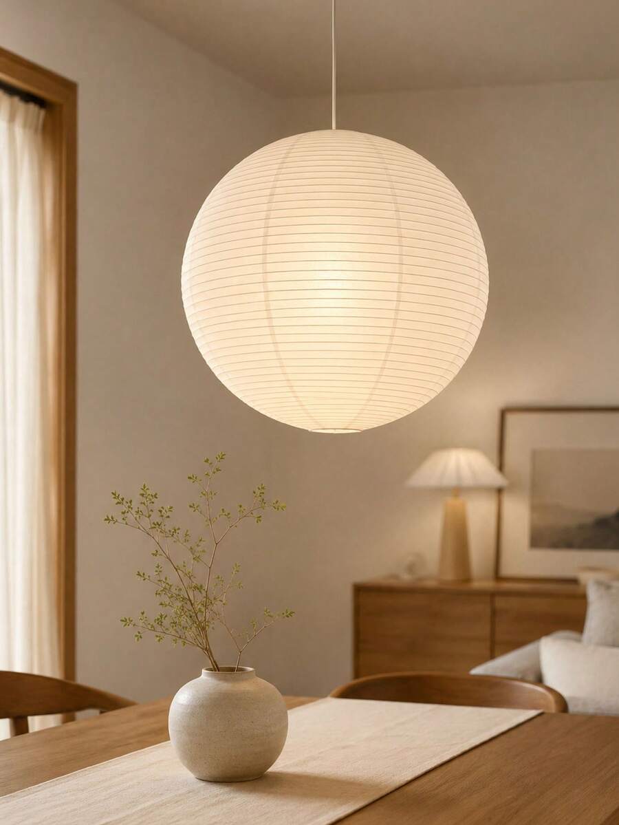 1pc Vintage Round Paper Lantern Lampshade, Japanese Style Pendant Light Shade, Suitable For Bedroom, Living Room, Dining Room And Home Decor - White - View 1