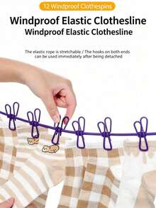 Portable Retractable Clothesline With 12 Strong Clips, Lightweight Foldable Travel Laundry Rope, Space-Saving Adjustable Cord For Indoor/Outdoor Drying, Camping, Apartment, Dorm, Balcony - View 6