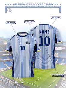 2026-27 Season Personalized Custom Men's League Football Team Jersey, Customizable Logo, Number, Team Name And Player Name T-Shirt - Blue - View 1
