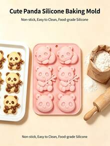 2pcs Cute Panda Shaped Silicone Molds, Home Baking Cake Molds, Handmade Chocolate Jelly Pudding Dessert Making Molds - Multicolor - View 10
