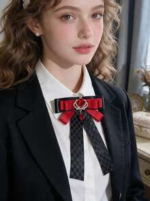 1pc British Style Academic Graduation Gown Gemstone Shirt Collar Bowknot JK Extension Strap Decorative Brooch Pin Accessory - Multicolor - View 3