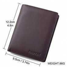 CAIBAOLAI 1pc Vintage Style Genuine Leather Men's Vertical Wallet, Slim Short Design, Can Hold ID Card And Multiple Credit Cards, Durable Classic Design, Portable And Easy To Carry - Brown - View 3