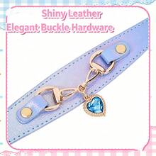 2pcs Luxury Heart-Shaped Rhinestone Pendant Dog Collar & Leash Set, Leather Pet Collar With Matching Color Dog Leash, Adjustable Buckle Cute Princess Style Dog Walking Set, Suitable For Small And Medium Dogs, Durable Pet Accessories For Outdoor Walks And Holiday Dress-Up - Multicolor - View 4