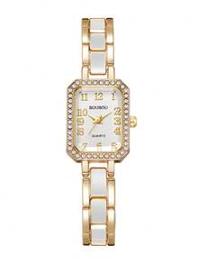 Women's Luxury Square Rhinestone Dial Quartz Watch, Elegant Small Square Wristwatch, Gift For Girlfriend (1pc/Set) Watch Box Not Included - White - View 9
