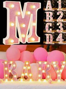 1pc Pink Sequin Glowing Letter/Number Desktop Decorative Night Light, Romantic Proposal Birthday Party Atmosphere Light, Guide Light - Q2-pink Letter Light - View 1