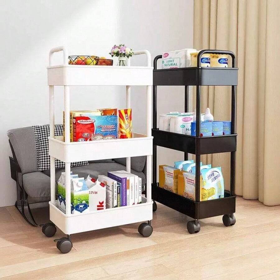 1pc Multi-Functional Rolling Cart, Suitable For Bathroom, Bedroom And Office Storage, Can Store Toiletries, Toys And Various Items, Smooth Casters, Space-Saving, Keep Home Organized And Tidy, Mobile Storage Cart - White - View 1