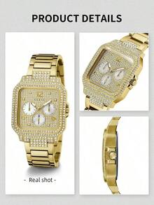 Guess GW0472L2 Men's Quartz Watch, Square Dial With Rhinestones, Gold-Plated Stainless Steel Band, Multifunction Chronograph And Date Display, Luxury Sparkling Starry Dial, Suitable For Business, Banquet, Commute, Qixi Festival Gift - one-size - View 6