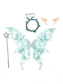Shiny Butterfly Fairy Wings Costume Set, With Flower Crown, Elf Ears And Magic Wand. Suitable For Halloween Role-Playing And Party Events. - Multicolor - View 26