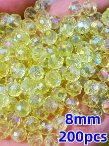 100pcs 8mm Premium Flat Round Loose Crystal Glass Beads, Handmade DIY Jewelry Bracelet Necklace Accessories - Bright Gold - View 6