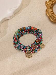 3pcs Tree & Leaf Charm Layered Bracelet - Multicolor - View 1