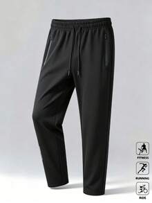 Men's Casual Sports Pants With Zipper Pockets, Suitable For Fitness And Daily Wear - Black - View 6