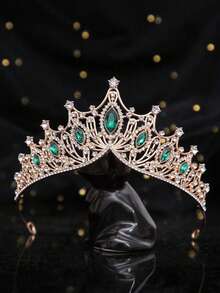 1pc European Style Handmade Crown, Suitable For Wedding Dress, Birthday Party, Banquet, Vow Ceremony, Alloy Rhinestone Crystal - Gold - View 7