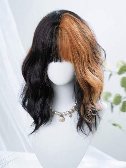 alicegarden 20-Inch Long Synthetic Wig Featuring A Natural Curly Hair Look A A Stunning Multicolor. Designed With Bangs , This False Hairpiece Is Perfect For Ms Daily Party Cosplay Use, Offering A Natural And Natural Durable Wig Gift For Ladies. (No Accessories)