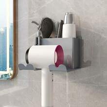 Cute Optional Rabbit Decor Included Wall Mounted No Drill Self‑Adhesive Hair Dryer Holder, Space‑Saving Bathroom Storage Organizer Rack, Multifunctional Shelf For Combs Toiletries Hair Care Tools, Ideal For Home Bathroom Hotel Apartment Dormitory - Multicolor - View 13