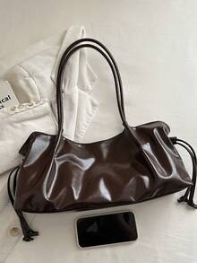 Cross-Border Korean Style Commuter Fashion New Large Capacity Pleated Drawstring Casual Minimalist Chic Shoulder Tote Bag - Coffee - View 8