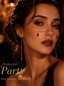 1pc Halloween Gold Face Chain For Women, Red Teardrop Charm Nose Bridge Chain, Elegant Facial Jewelry For Festival Party Cosplay Fashion Accessories - Multicolor - View 6
