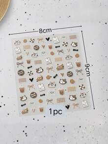 1pc Milk Tea Brown Simple Cat Sticker, Low Saturation Milk Coffee Color Cat, Coffee, Cookie, Plaid, Ribbon, Heart, Star, Waterproof Self-Adhesive No-Residue Decorative Sticker For Mouse, Speaker, Laptop Keyboard, Phone Case, Tablet, Water Cup, INS Healing Warm Brown Minimalist Office Digital Accessory Aesthetic Decoration - Cartoon Kitten - View 7