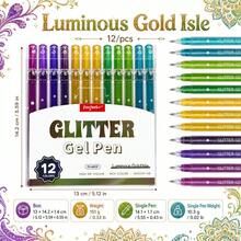 12 Colors Glitter Gel Pens, Vibrant Colors With Shiny Glitter, Smooth Writing, Suitable For Diary, Notes, Drawing, Greeting Card Making And DIY Crafts, Back To School Supplies - Sets - View 13