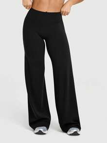Women's Solid Color Yoga Long Loose Wide Leg Pants, Comfortable And Slimming, Suitable For Running, Fitness And Yoga, Versatile Sporty Style - Black - View 3