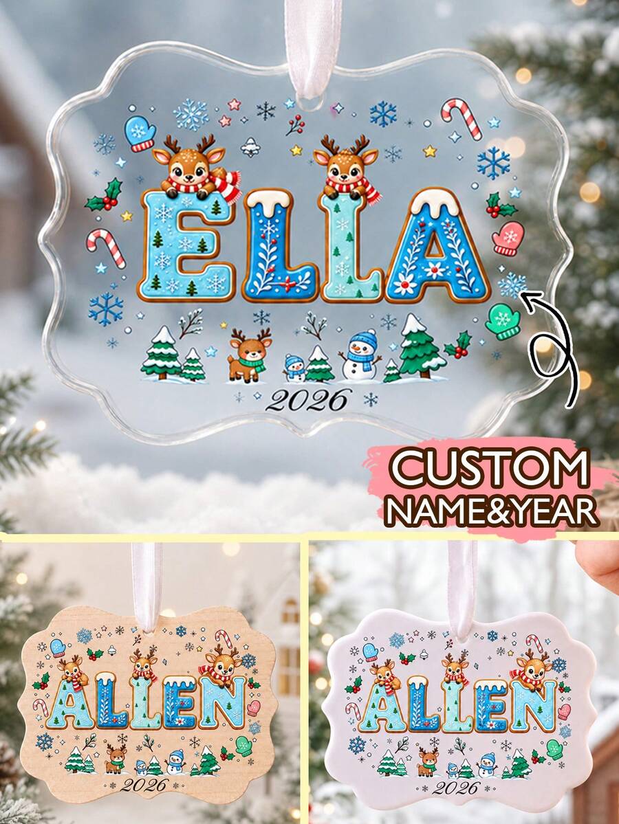 Custom Name Christmas Ornament 2026, Personalized Reindeer Snowflake Tree Decor, Festive Winter Holiday Style, Customized Christmas Hanging Ornament, Customizable Name And Year Keepsake, Christmas Tree Decoration, Christmas Gift, Gifts For Family - Style C - View 1