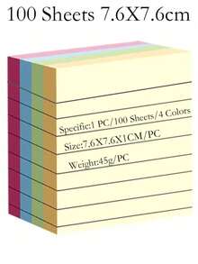 10/100/200 Sheets Lined Sticky Notes, 4 Colors Portable Student Note Marking Writing Stickers, Self-Adhesive Easy To Stick, Office Home School Use, 2 Sizes Available, Office Assistant, School Supplies, Back To School Season - Multicolor - View 4