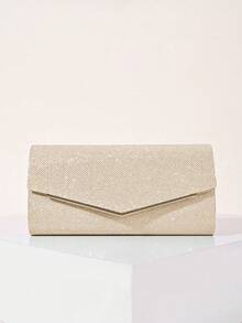 Noctella Shimmering Envelope Clutch Purse, Minimalist Evening Handbag With Modern V-Shaped Accent, Perfect For Wedding Guest Looks, Parties And Dinner Events - Champagne - View 2