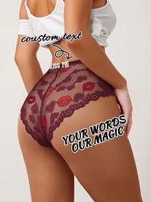1 chiếc quần lót dây ren sexy tùy chỉnh đính chữ pha lê, quà tặng Valentine cho bạn gái - Đỏ - Xem 4