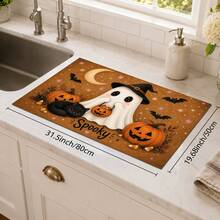 1pc Halloween Ghost Pattern Kitchen Absorbent Drying Mat, Fun Horror Style, Suitable For Halloween, Autumn Kitchen Countertop, Dining Table, Coffee Machine And Party Decoration - Multicolor - View 14