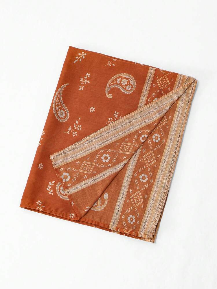 1pc Women's Watercolor Floral Print Scarf, Lightweight And Convenient Headscarf, Elegant Scarf, Suitable For Daily Wear And Beach - Caramel Orange - View 6