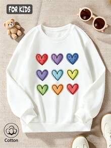 Girls' Cotton Top, Printed, Comfortable, Relaxed-Fit Dropped-Shoulder Sweatshirt, Round-Neck Oversized Sweatshirt - White - View 3