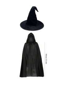 1pc/2pcs Halloween Cloak Set, Vampire Witch Costume, Ruched Witch Hat, Single Layer Black Grim Reaper Cloak Cape, Masquerade Performance Outfit - الأسود - مشاهدة 15