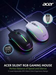 Acer Mouse Berkabel, Desain Ergonomis, Penggunaan Bisnis & Kantor, Desain Senyap, Universal untuk Penggunaan Optik dan Gaming, OMW020 - View 1