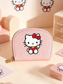 SANRIO Dompet Kartu Kredit Lipat Motif Hello Kitty, Dompet Mini Kulit PU Tekstur Leci dengan Banyak Slot Kartu & Dompet Koin Berresleting, Kantong Berresleting Portabel - MultiWarna - View 4