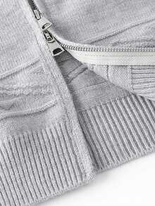 Vintage Cable Knit Cardigan Men's Autumn/Winter Round Neck Zipper Loose Fit 3D Cable Texture Casual Sweater Jacket - Light Grey - View 6
