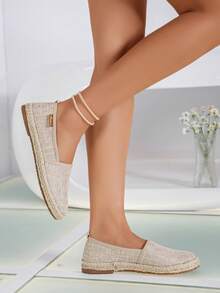 Women's Round Toe Straw Woven Fisherman Shoes, Soft Sole Linen Slip-On Shoes, Vintage Artistic Style, Daily Commute, Spring Autumn - Beige - View 6