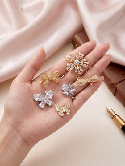 Luxury 14k Gold Copper Zirconia Bow Brooches - Flower Pins For Women Unisex Casual Party Accessories / Friends Gifts Decoration