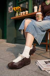 Sepatu Olahraga Kasual Kappa Unisex Retro Sol Datar dengan Motif Suede Patchwork dan Sol Lembut - Cokelat Tua - View 2