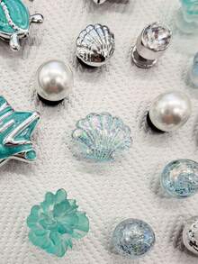 20PCS Ocean Green Starfish Conch Turtle Resin Clog Shoe Charms DIY Decorations Beach Shell Flower Shoe Buckle Accessories Faux Pearls Shoe Clips Decor - Multicolor - View 4