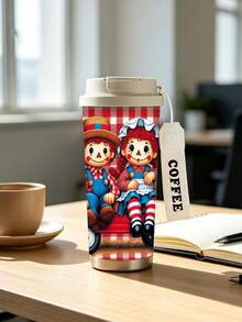 1pc/5pcs 500ml Halloween Vintage Doll Travel Mug, Double-Wall Stainless Steel Insulated Cup For Iced Coffee, Oat Milk, Cute Vintage Doll Couple & Plaid Print, Daily Use Insulated Cup, Birthday Gift For Son/Daughter, Holiday Gift - Multi-color - Plush Toy - View 3