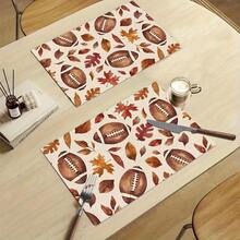 1/4/6pcs Autumn Series Football & Autumn Leaf Pattern Printed Placemats, Heat-Resistant Table Mats For Home Kitchen/Dining Table Protection, Kitchen Table Party Decor - Multicolor - View 8