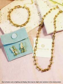 1pc Adjustable Stainless Steel U-Shaped Horseshoe Chain Bracelet/Necklace, Unisex - Yellow Gold - View 7