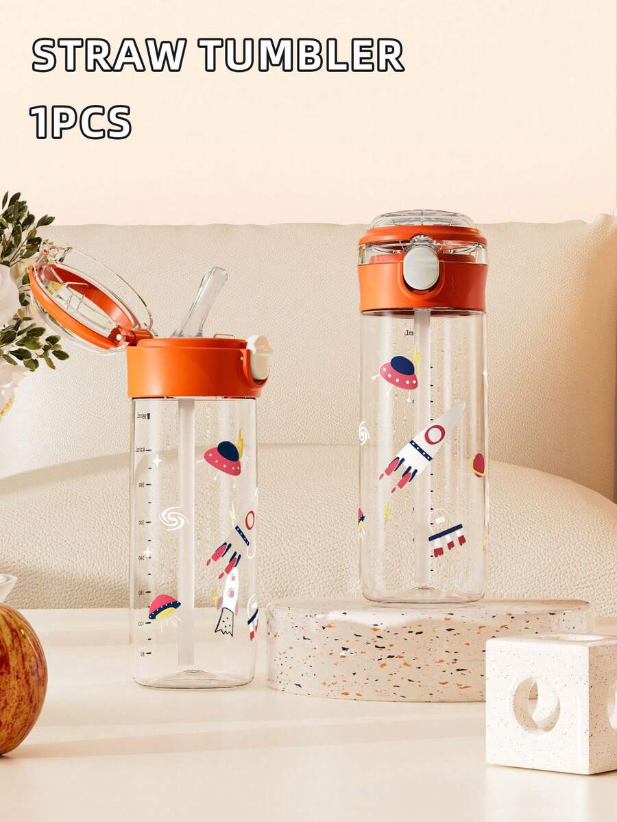 1個 470ML/560ML 可愛卡通吸管兒童杯,簡約學生水壺,可鎖定防漏耐摔附手把,適合日常使用 - 星際款橘色 - 查看 1