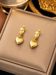 VceTd 1/2/3 piezas Conjunto de joyería de acero inoxidable estilo romántico de moda para mujer con cadena de clip de papel y colgante de corazón, adecuado para uso en citas de mujeres o regalo del Día de San Valentín - Amarillo Oro - Ver 5