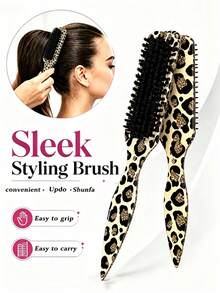 1pc Gold Leopard Print Comb, Unisex Smooth Plastic Hairbrush, Double Ponytail Styling Comb/Beard Brush, Unscented Hairdressing Comb, Edge Control Comb, Wide Tail Design With Wide Pointed Tail Backcomb And Detangling Comb, Convenient For Parting, Styling, Polishing And Smoothing Hair, Creating Smooth Frizz-Free Hairstyle, Suitable For Men And Women, Recommended As Christmas Gift - Multicolor - View 2